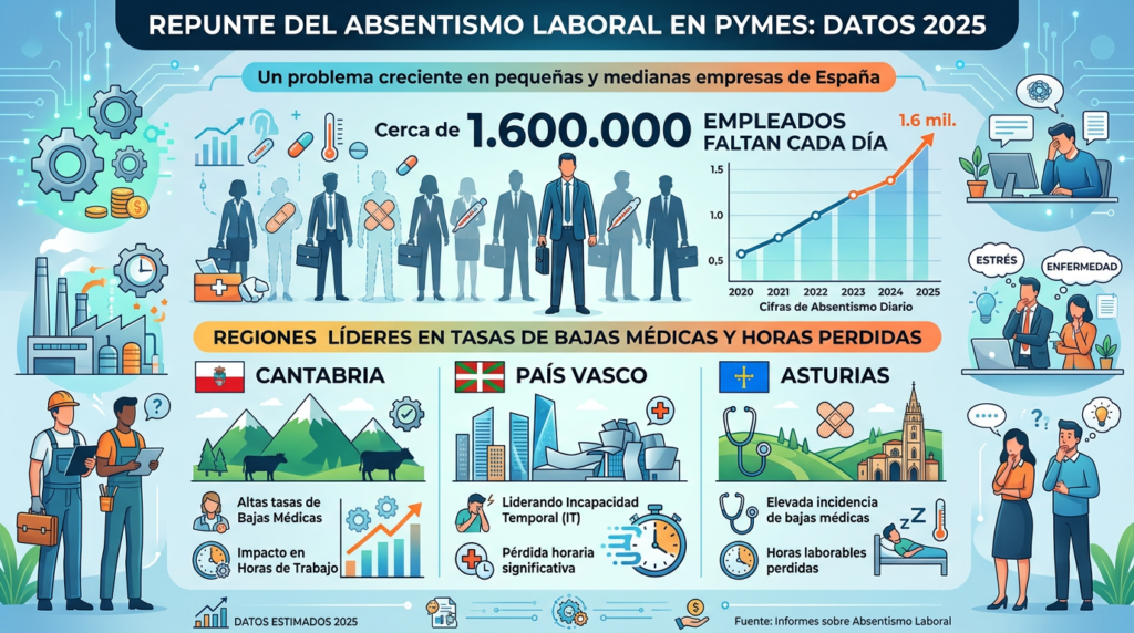 Repunta el absentismo laboral en las pymes con un dato histórico: 1,6 millones de empleados faltan cada día absentismo laboral