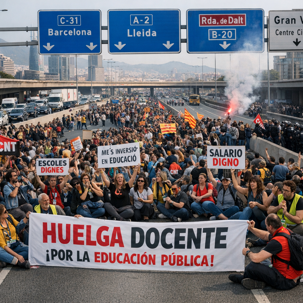 Huelga docentes Barcelona: 6 impactos esenciales del primer día con carreteras cortadas y fuertes retenciones huelga docentes Barcelona