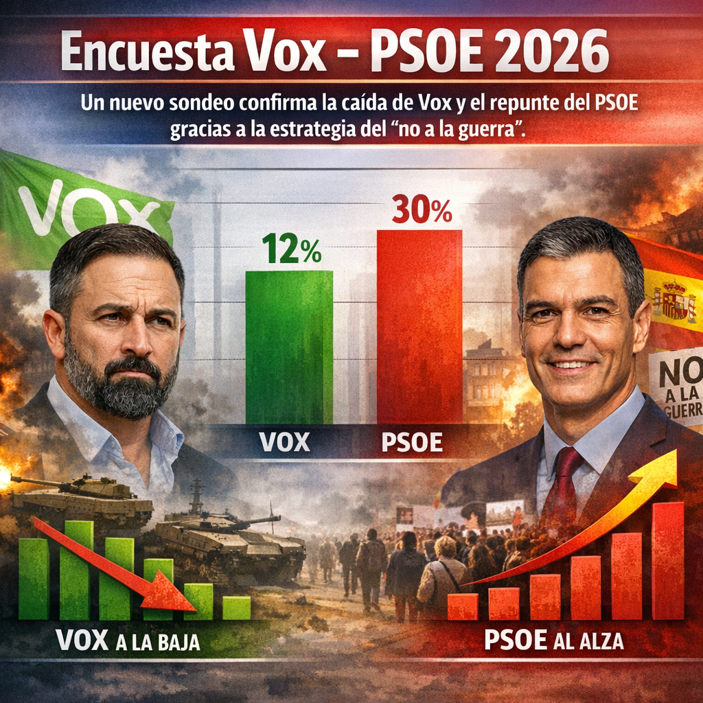 Encuesta Vox PSOE 2026: 6 datos sorprendentes que confirman la caída de Vox y el impulso del «no a la guerra» encuesta Vox PSOE