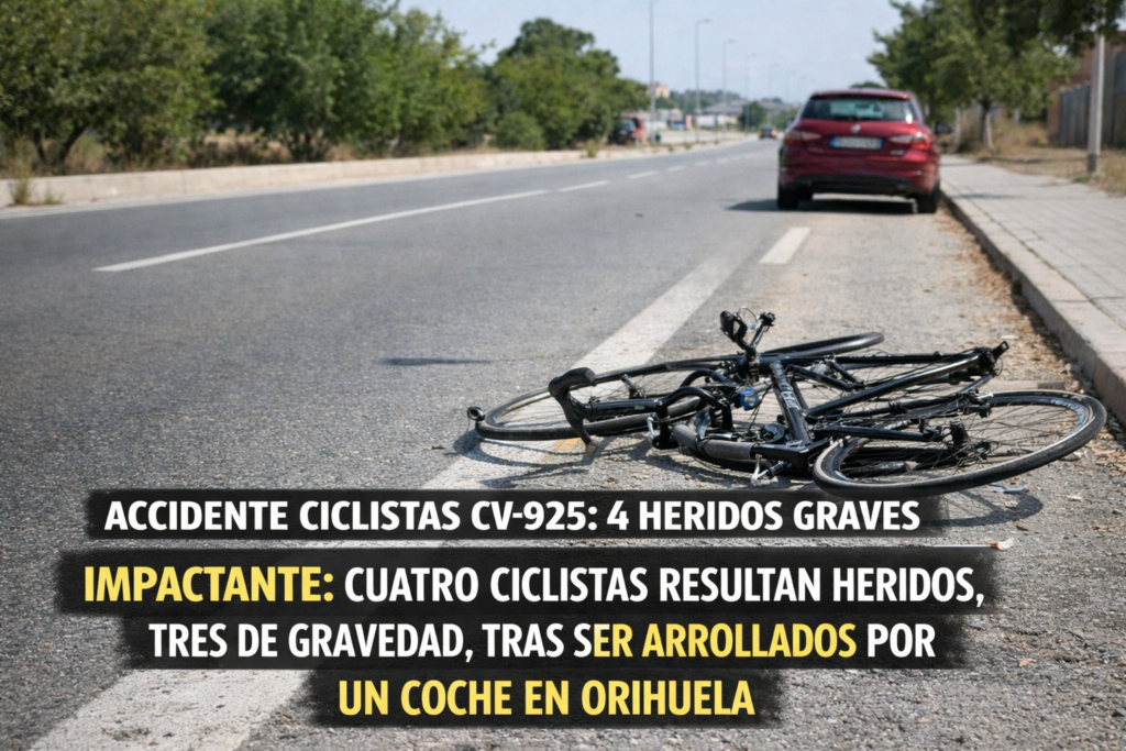 Accidente ciclistas CV-925 4 heridos graves impactante: 7 claves del atropello en Orihuela Accidente ciclistas