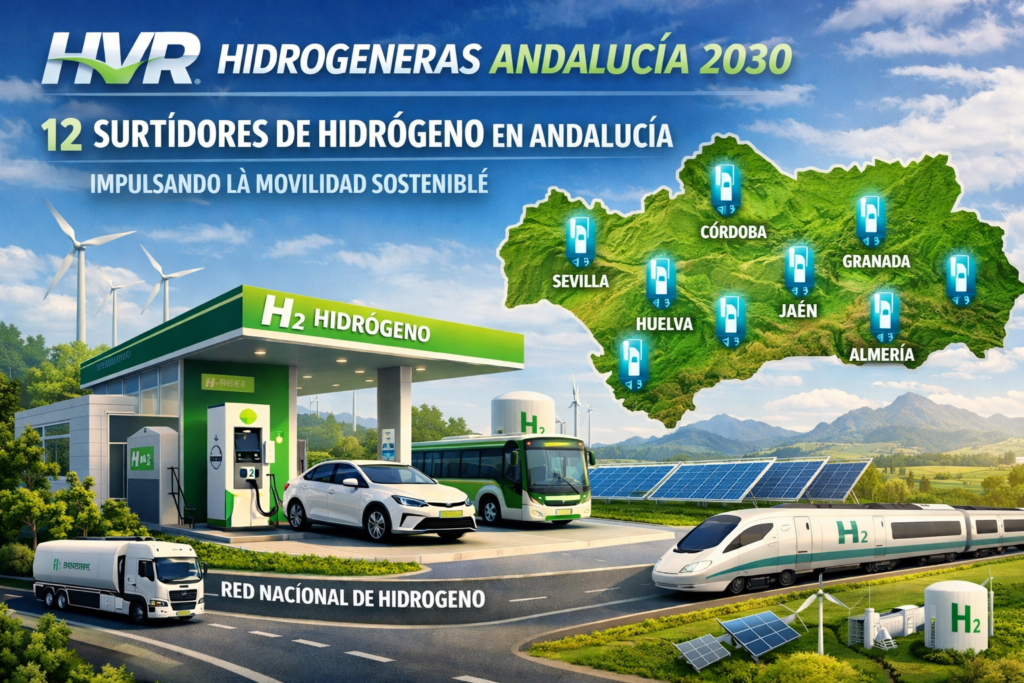HVR hidrogeneras Andalucía 2030: Power plan de 12 estaciones que revolucionan la movilidad con hidrógeno verde HVR hidrogeneras Andalucía 2030