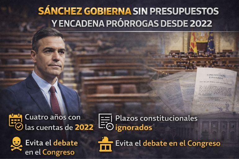 Sánchez gobierna sin Presupuestos y encadena prórrogas desde 2022 Sánchez gobierna sin Presupuestos