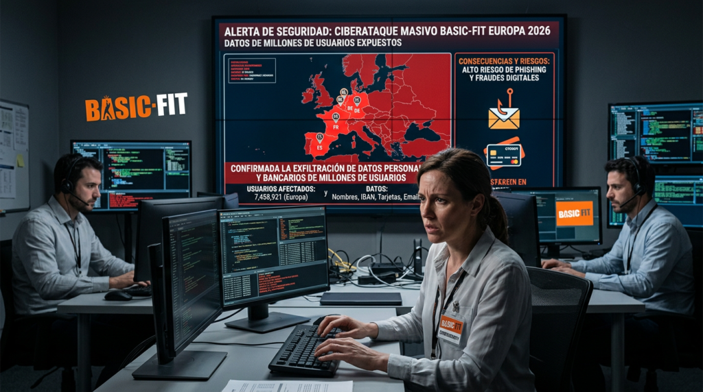 Ciberataque Basic-Fit 2026: alarma global tras exposición de datos bancarios de 4,5 millones de usuarios ciberataque Basic-Fit 2026