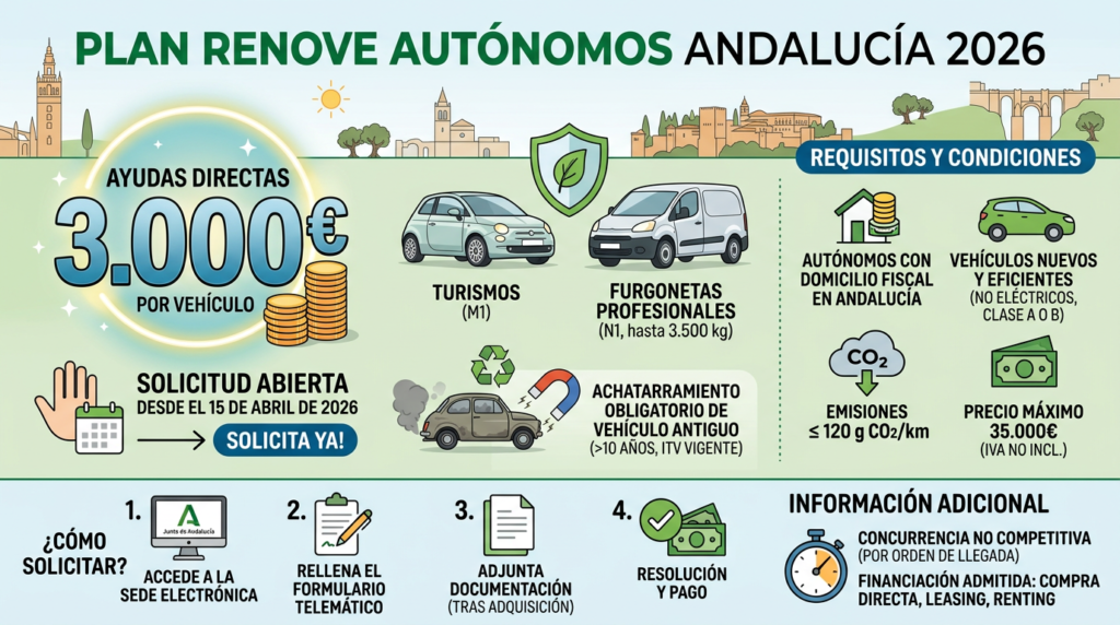 Plan Renove autónomos Andalucía 2026 ayudas 3000 euros vehículos: guía completa para solicitar subvenciones ya activas Plan Renove