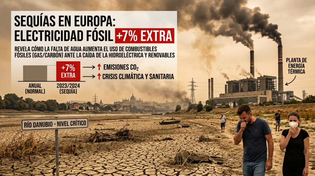 Impactante 2026: sequías en Europa electricidad fósil 7% extra y el aumento de emisiones Sequías en Europa