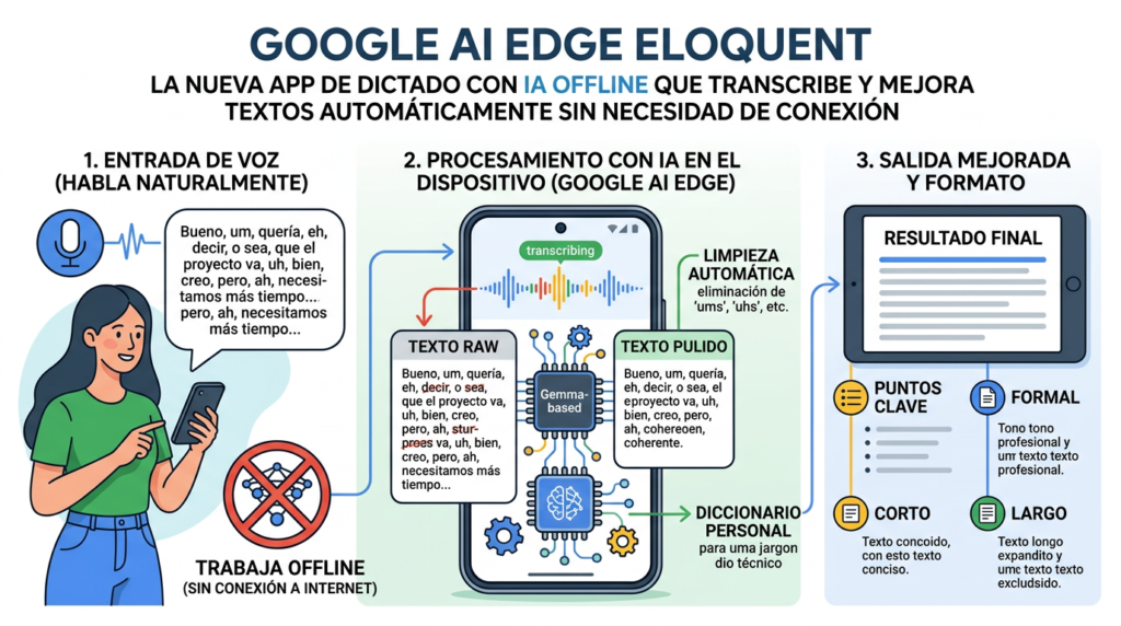 Google AI Edge Eloquent: revolucionaria app offline de dictado con IA que transforma la voz en texto perfecto Google AI Edge Eloquent