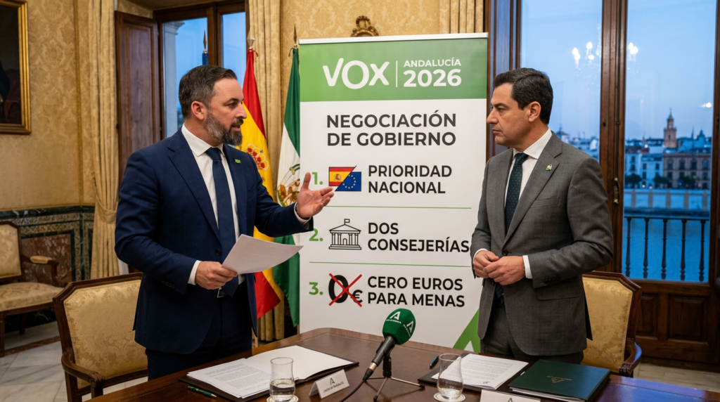 Vox Andalucía 2026: 7 exigencias esenciales a Moreno que marcan la negociación Vox Andalucía