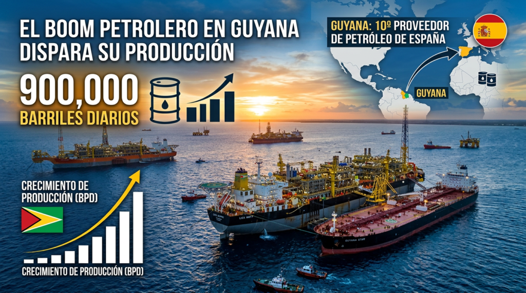 Boom petrolero en Guyana: el sorprendente país que ya produce 900.000 barriles diarios y es clave para España boom petrolero en Guyana