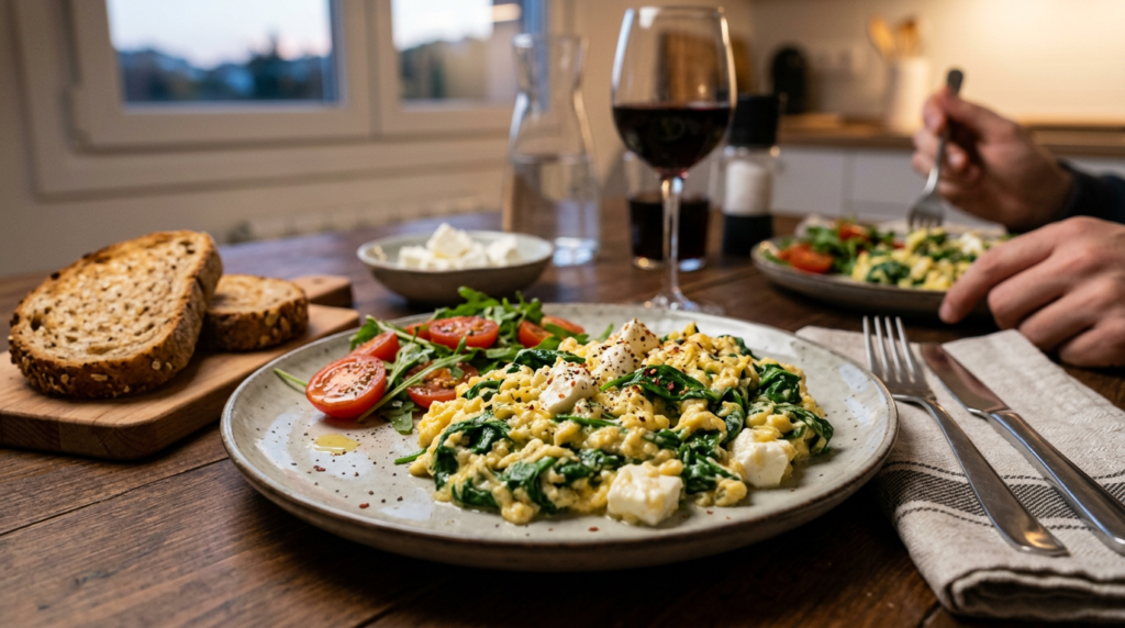 revuelto de espinacas y queso fresco