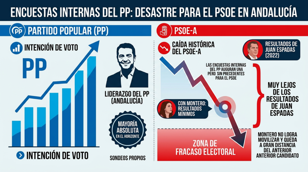 Encuestas internas del PP auguran un desastre para el PSOE de Montero: 5 datos esenciales que hunden sus expectativas en Andalucía PP