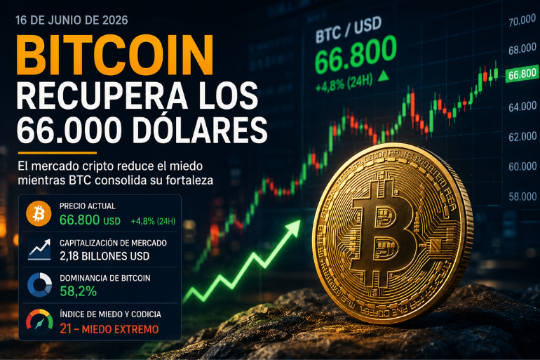 Bitcoin recupera los 66.000 dólares mientras el mercado cripto reduce el miedo Bitcoin recupera los 66.000 dólares