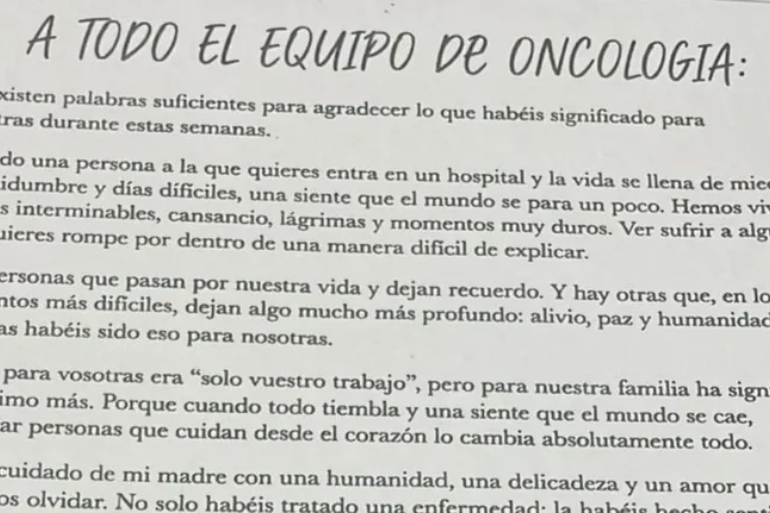 Emotiva carta al Hospital de Pontevedra: una familia agradece la humanidad de Oncología en los momentos más difíciles